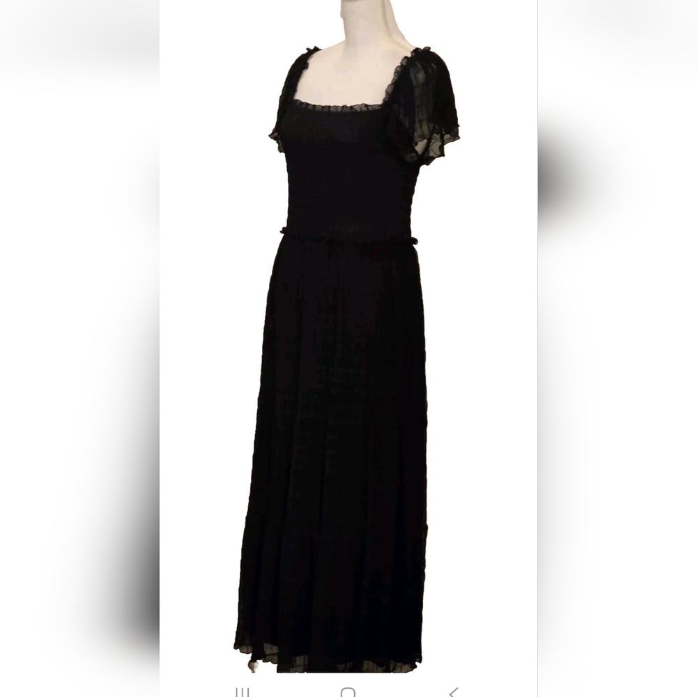 Black Smocked Midi Dress Flutter Sleeve Romantic Whimsigoth Max Studio NWT - Picture 9 of 16
